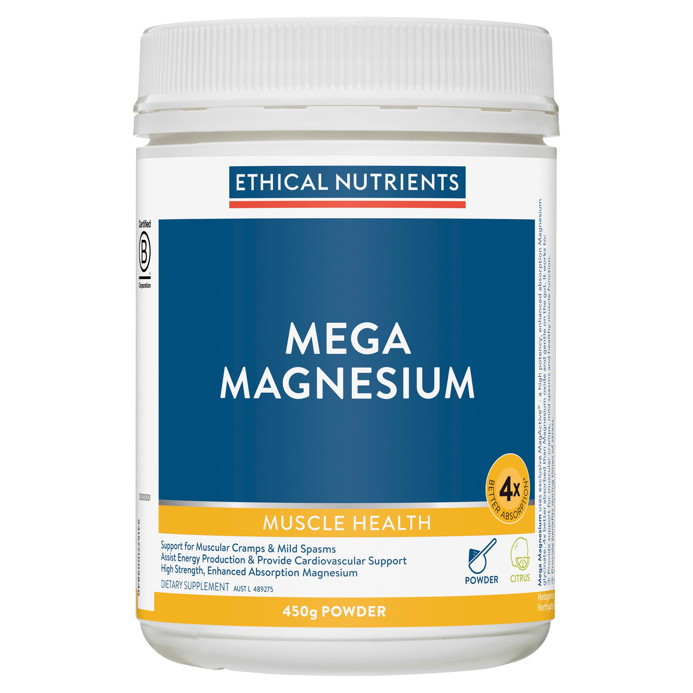 Ethical Nutrients Mega Magnesium Powder Citrus 450g - Image 1