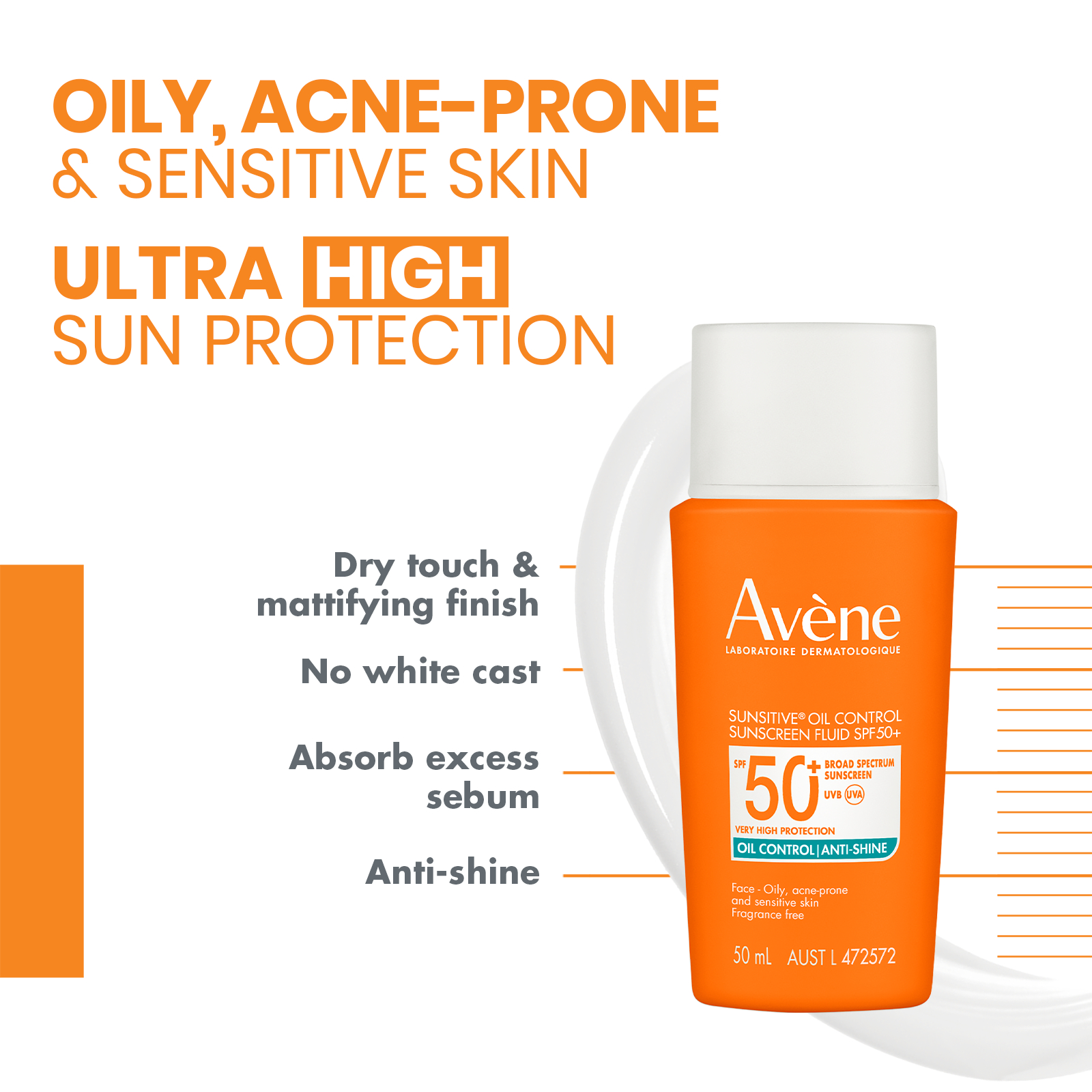 Avene Sunsitive Oil Control Sunscreen Fluid SPF 50+ 50ml - Image 4