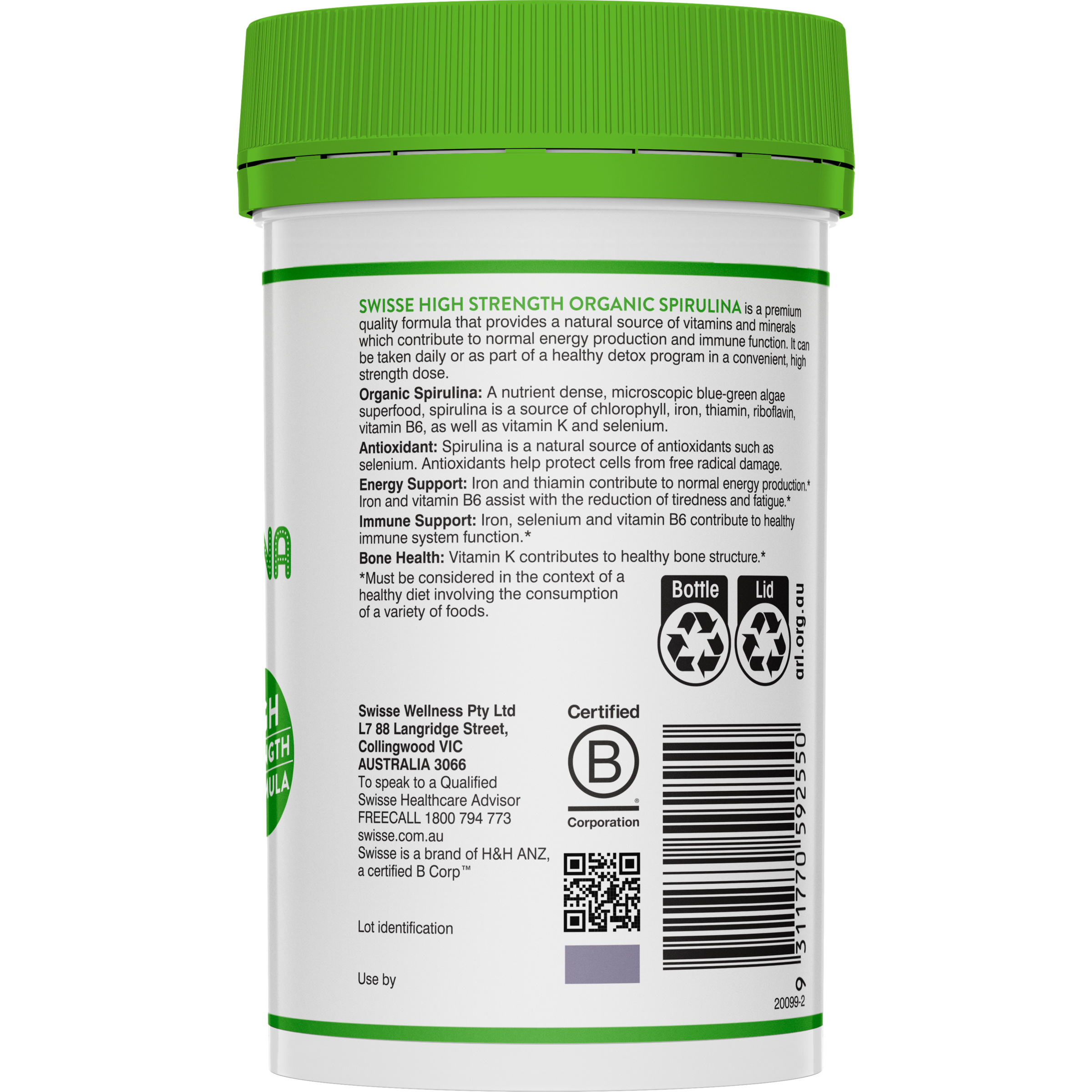 Swisse Ultiboost High Strength Organic Spirulina 200 tablets - Image 2