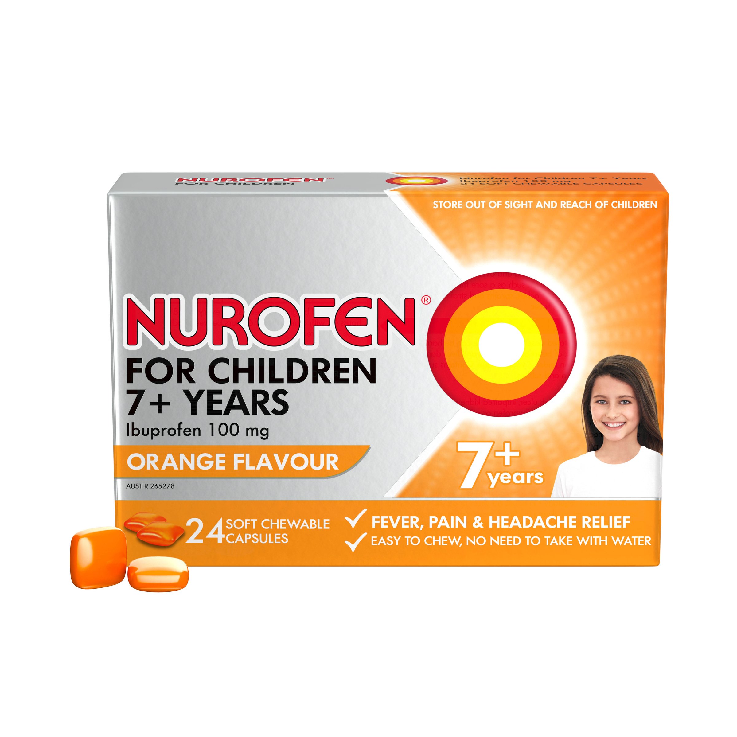 Nurofen For Children 7+ Years Orange 100mg 24 chewable capsules - Image 7