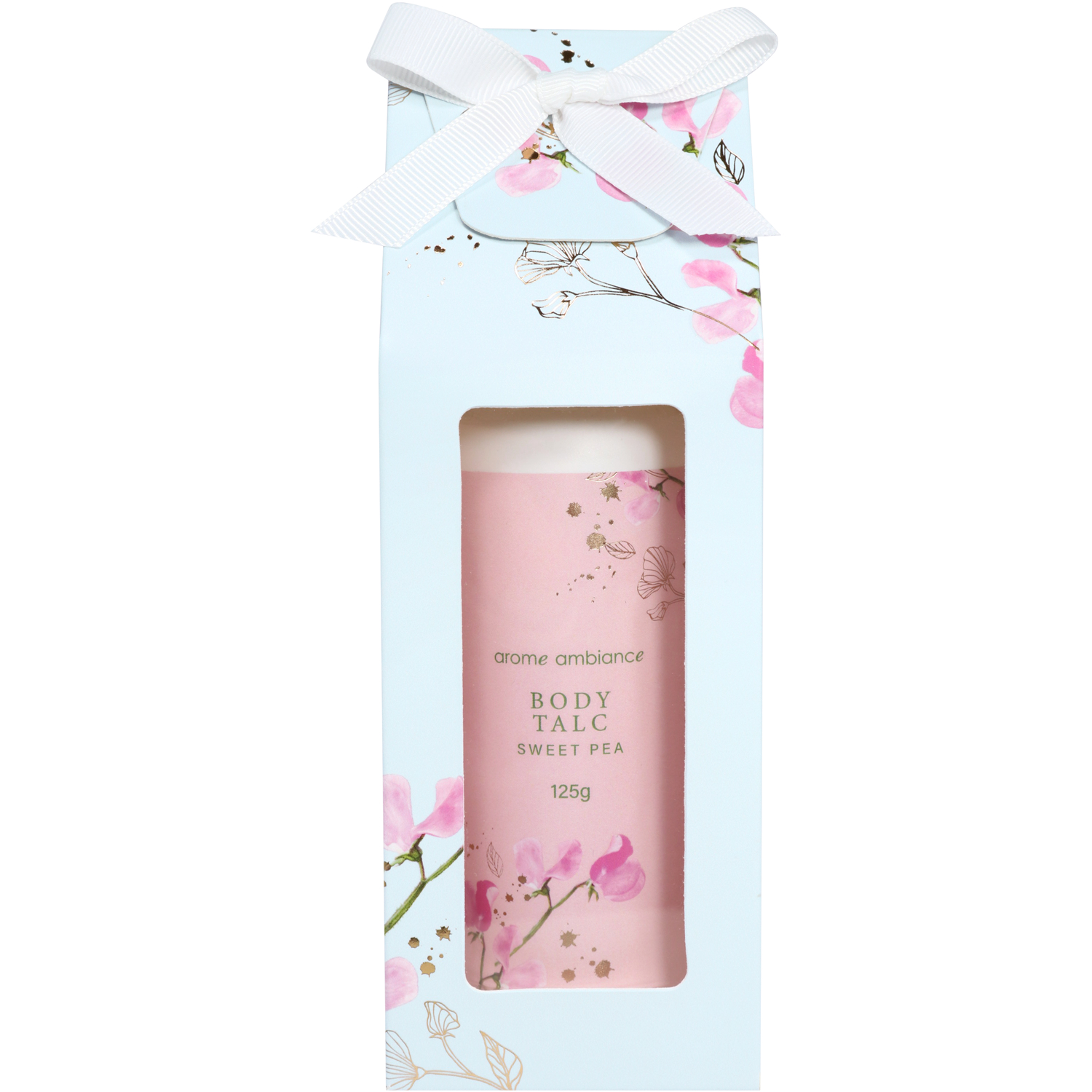 Arome Ambiance Floral Glimmer Boxed Body Talc Sweet Pea 125g - Image 1
