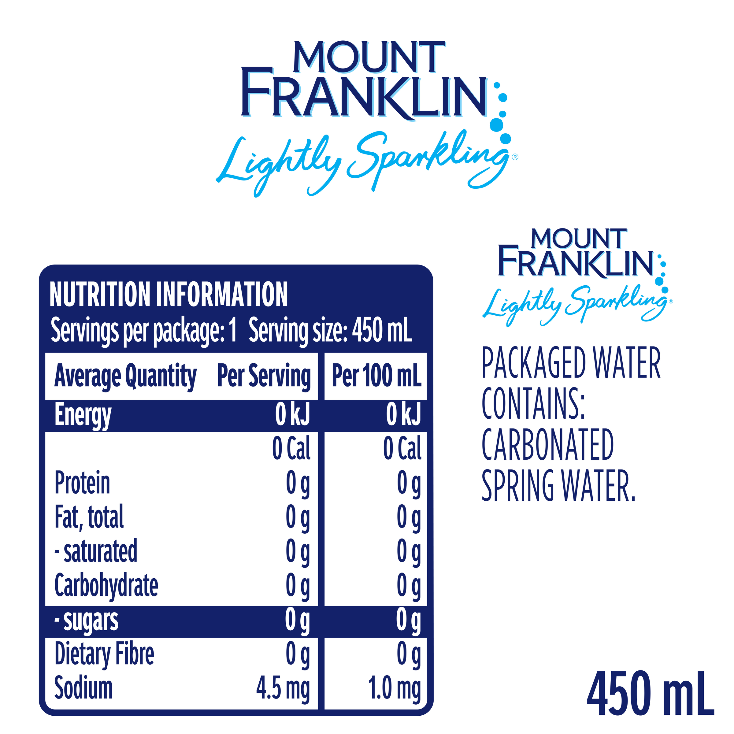 Mount Franklin Lightly Sparkling Water 450ml - Image 2