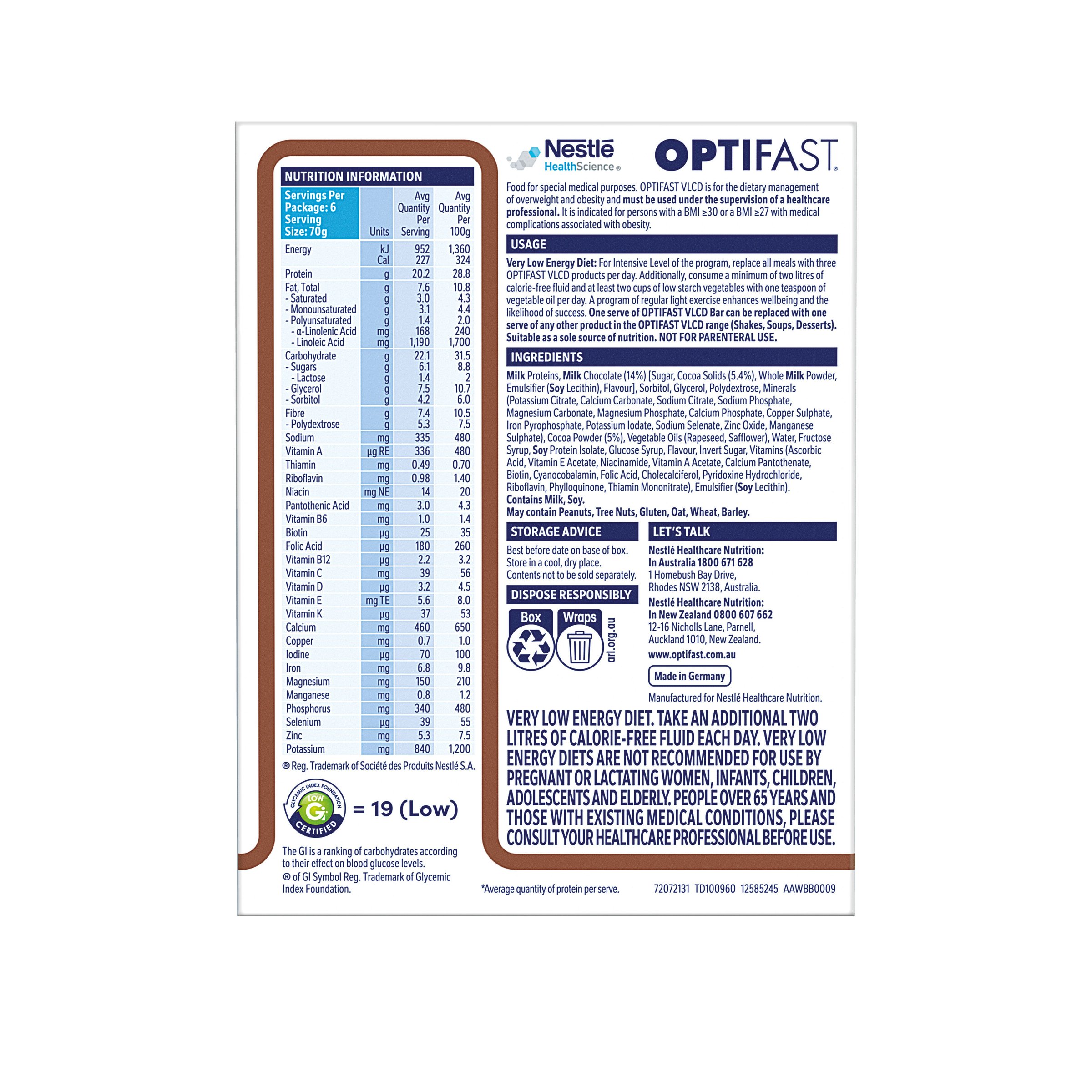 Optifast VLCD Bar Chocolate 70g - 6 pack - Image 2