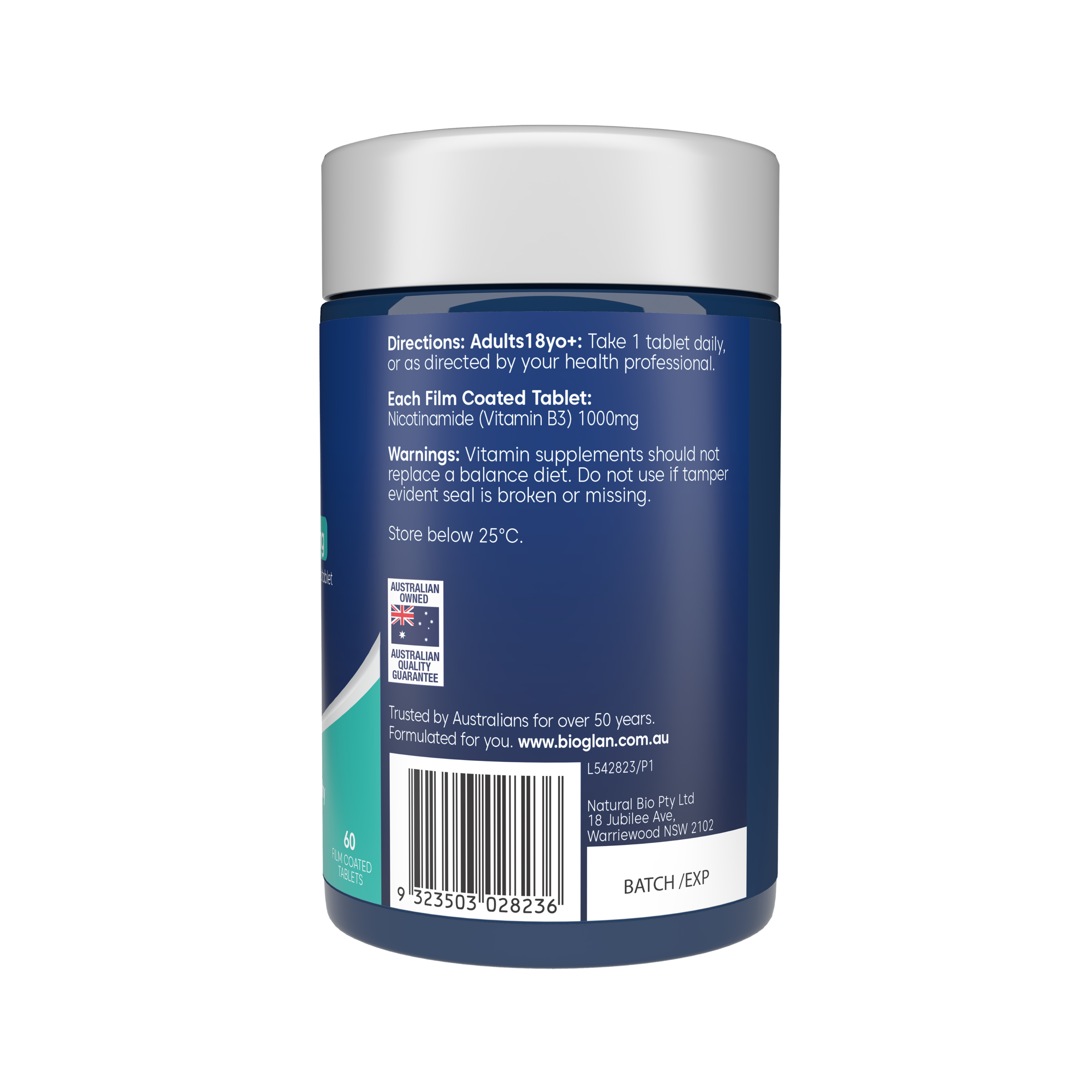 Bioglan Vitamin B3 1000mg - 60 capsules - Image 3