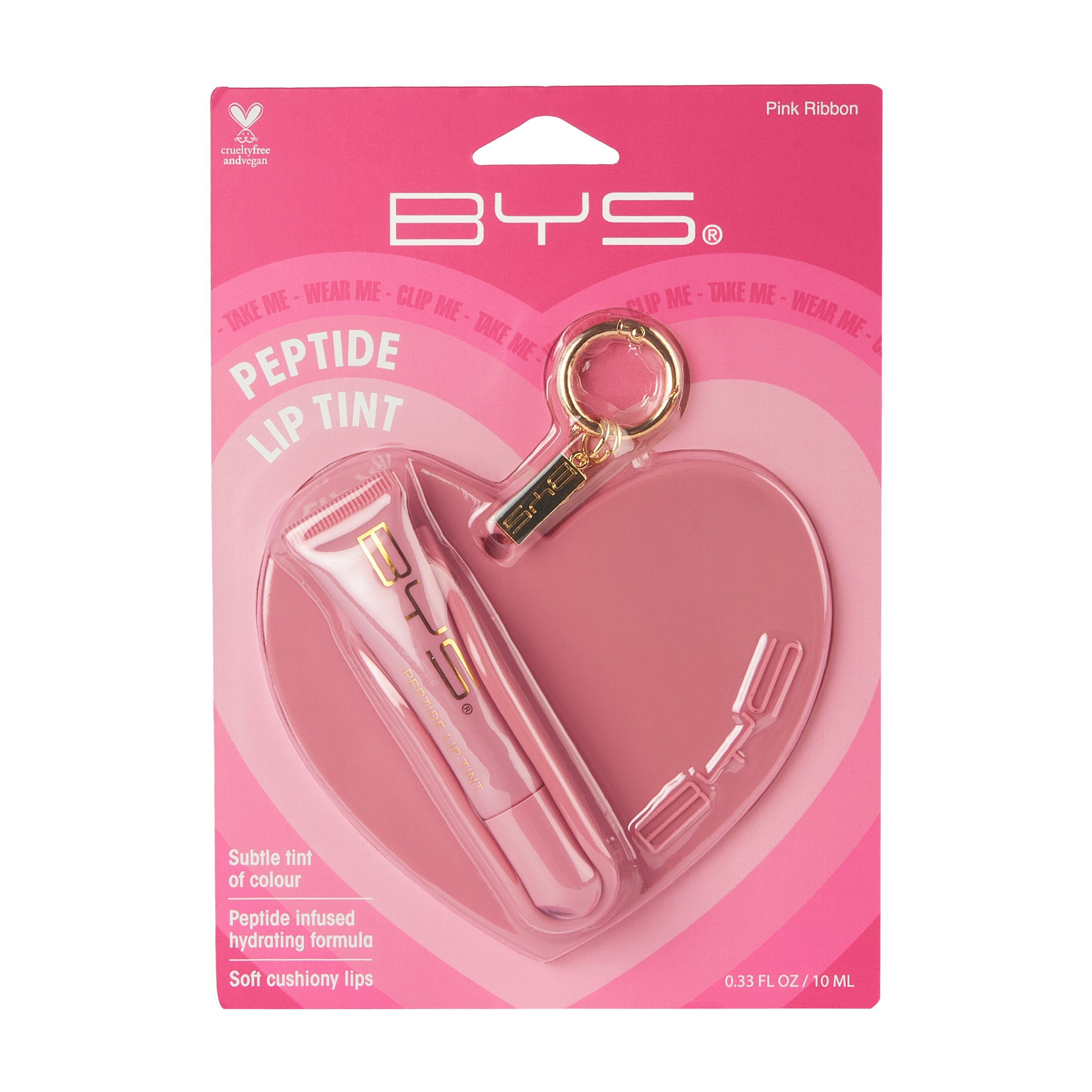 BYS Peptide Lip Tint With Heart Bag Charm Pink Ribbon 1 each