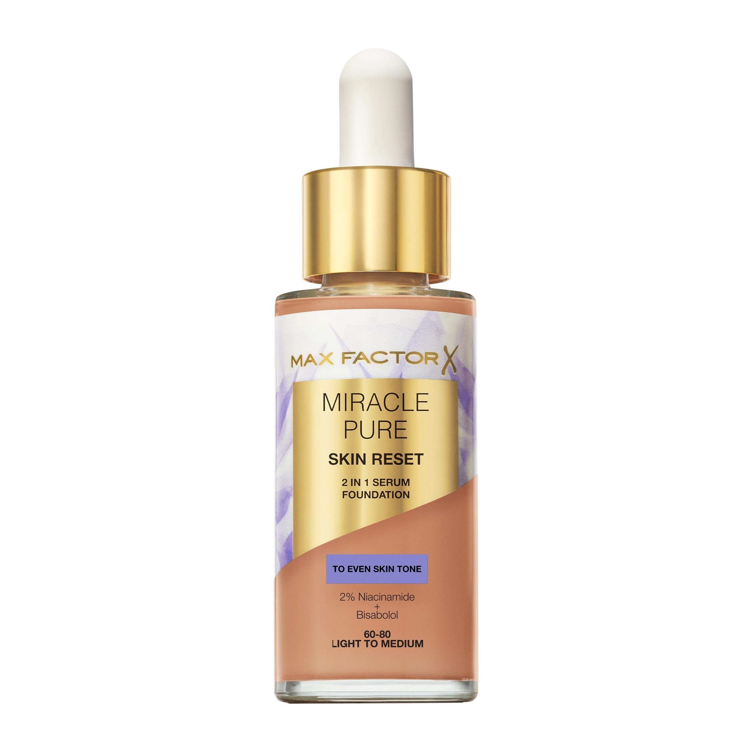 Max Factor Miracle Pure Serum Foundation 60-80 Light To Medium 30ml - Image 1