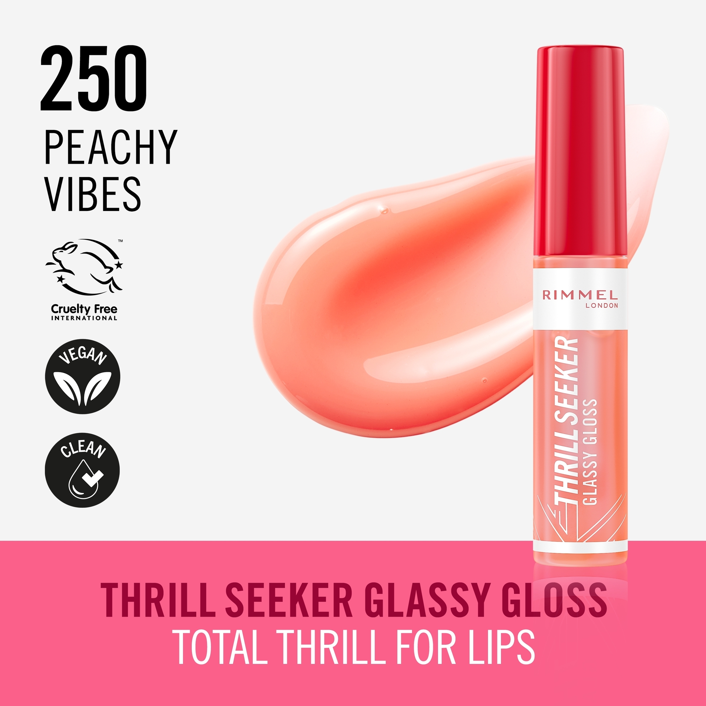 Rimmel Thrill Seeker Glassy Gloss 250 Peachy Vibes 10ml - Image 2