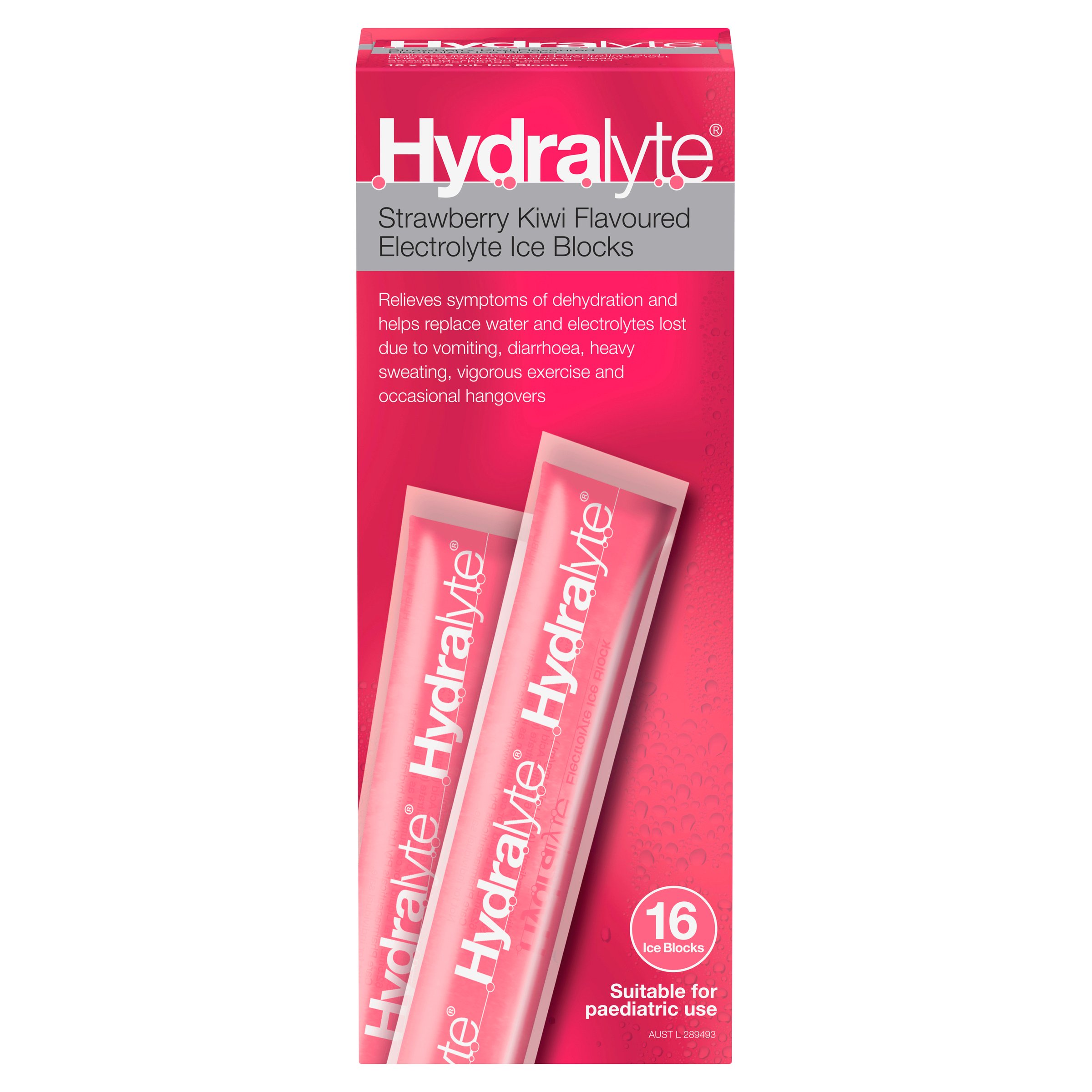Hydralyte Electrolyte Ice Blocks Strawberry Kiwi Flavoured 62.5ml - 16 pack - Image 1