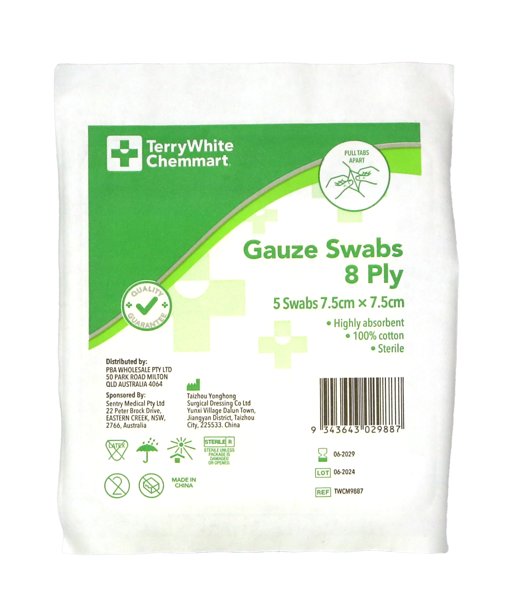 TerryWhite Chemmart Gauze Swabs 8-Ply 7.5cm X 7.5cm - 5 pack