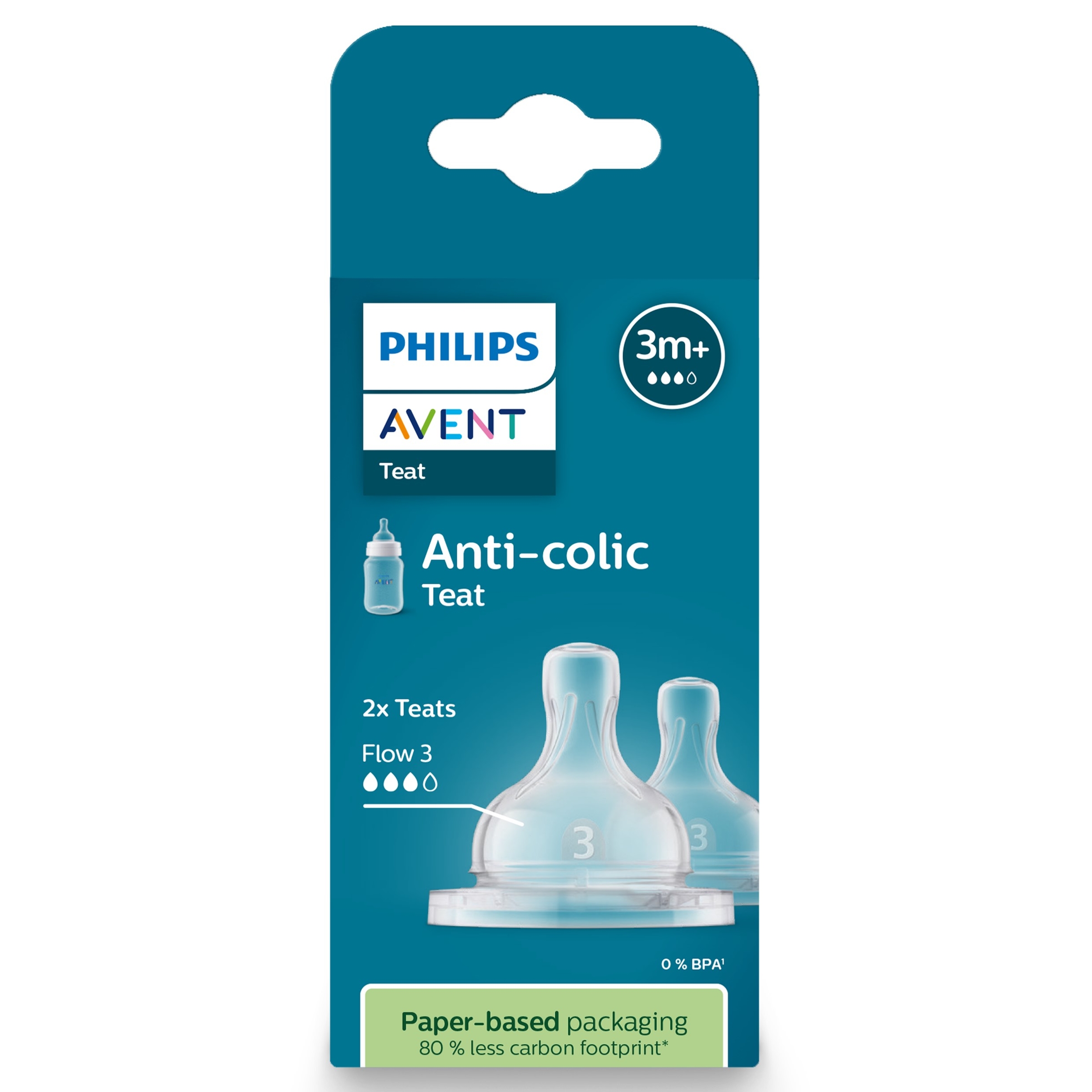 Avent Anti-Colic Silicone Teat Medium Flow 3M+ BPA Free 2 pack - Image 1