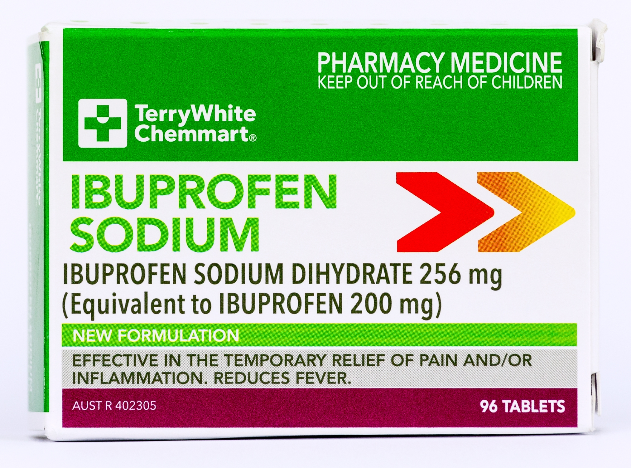TerryWhite Chemmart Ibuprofen Sodium 256mg - 96 tablets