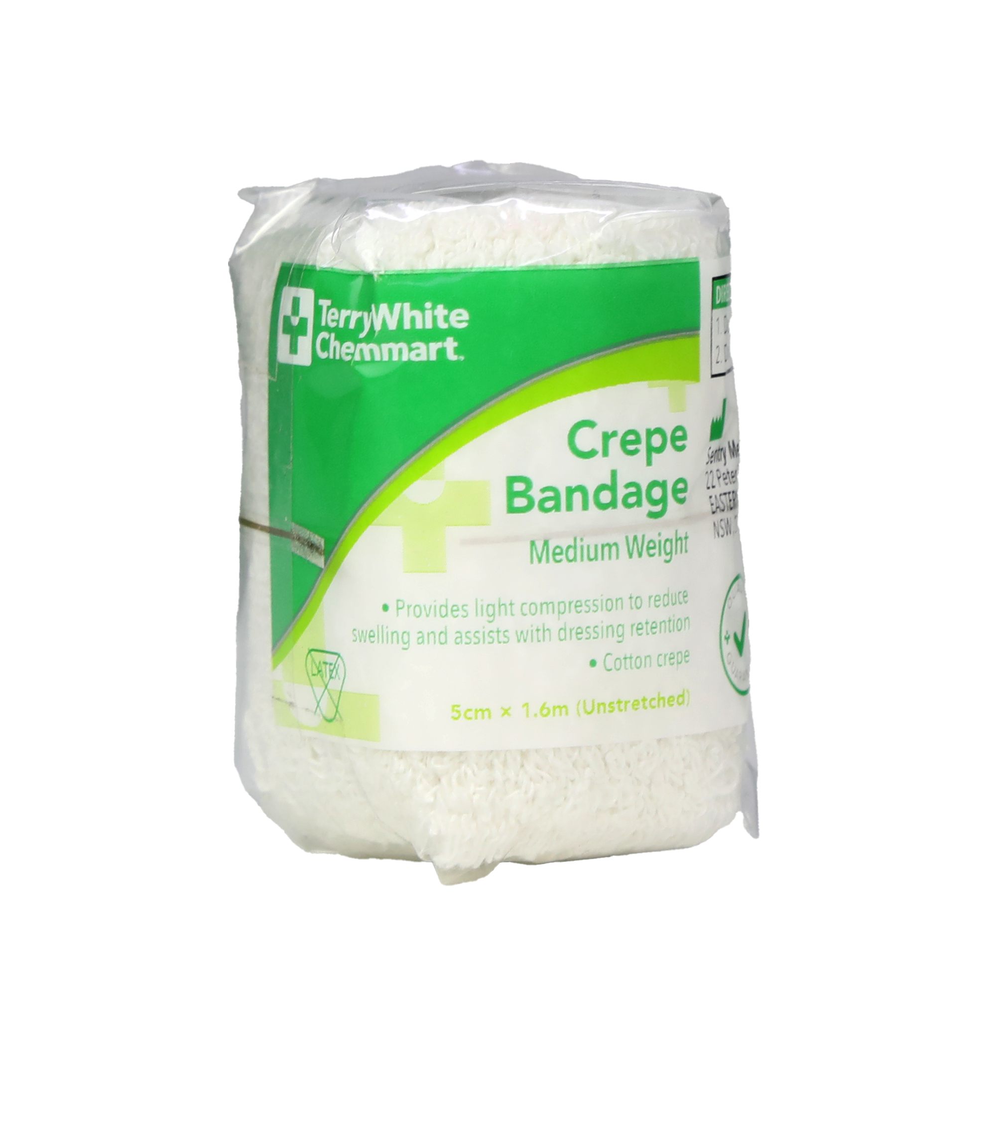TerryWhite Chemmart Crepe Bandage Medium Weight 5cm X 1.6M - 1 roll