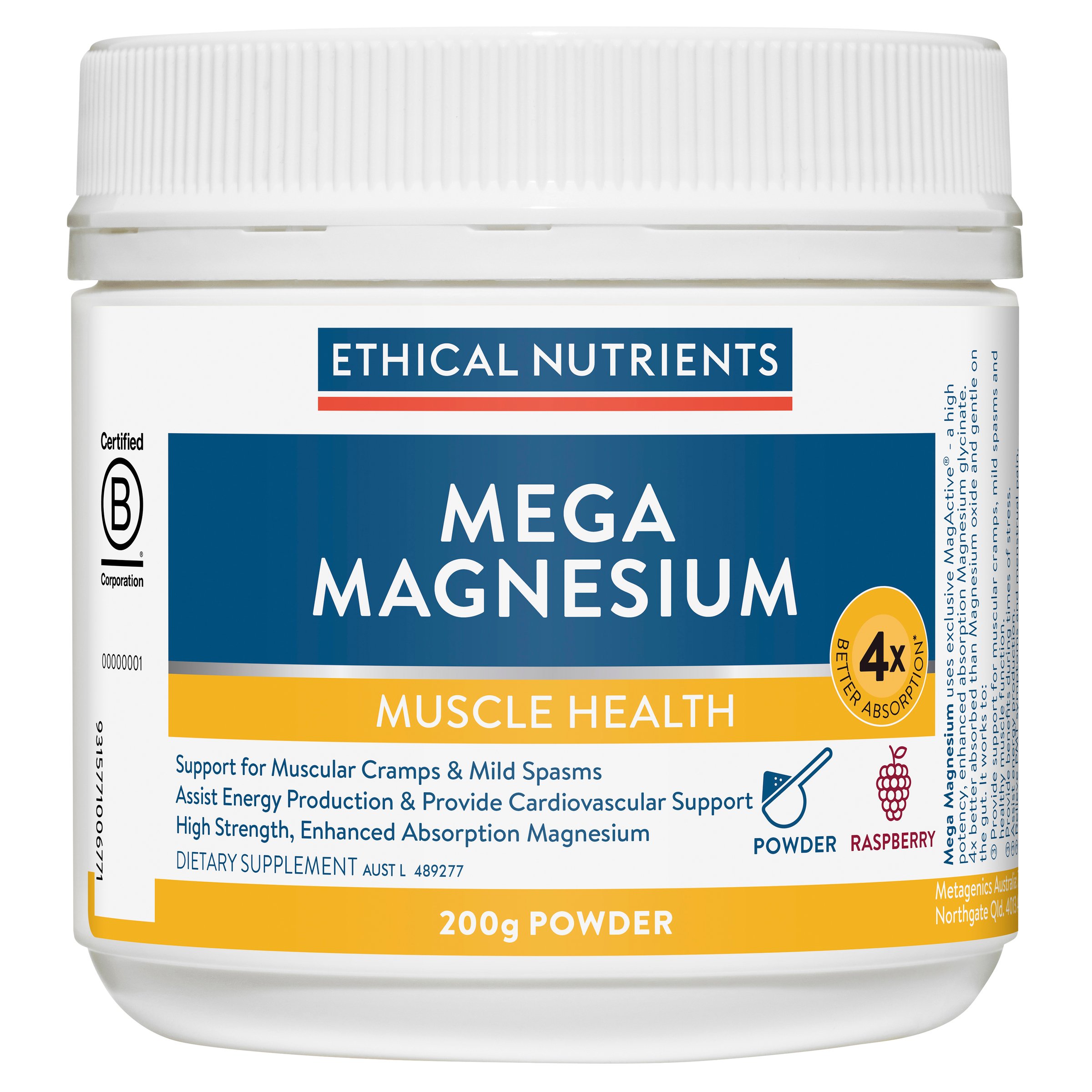 Ethical Nutrients Mega Magnesium Powder Raspberry 200g - Image 1