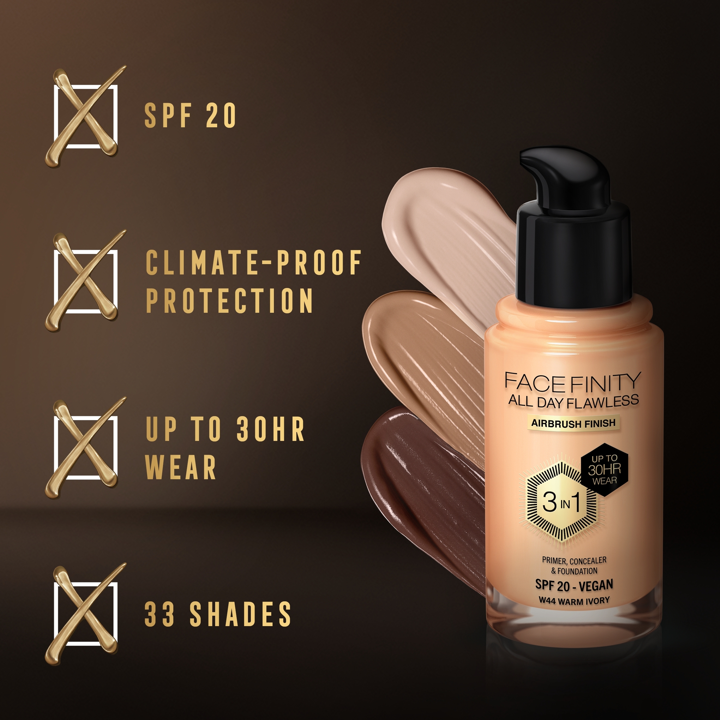 Max Factor Facefinity All Day Flawless D5 Free Foundation Warm Ivory 44 - Image 4