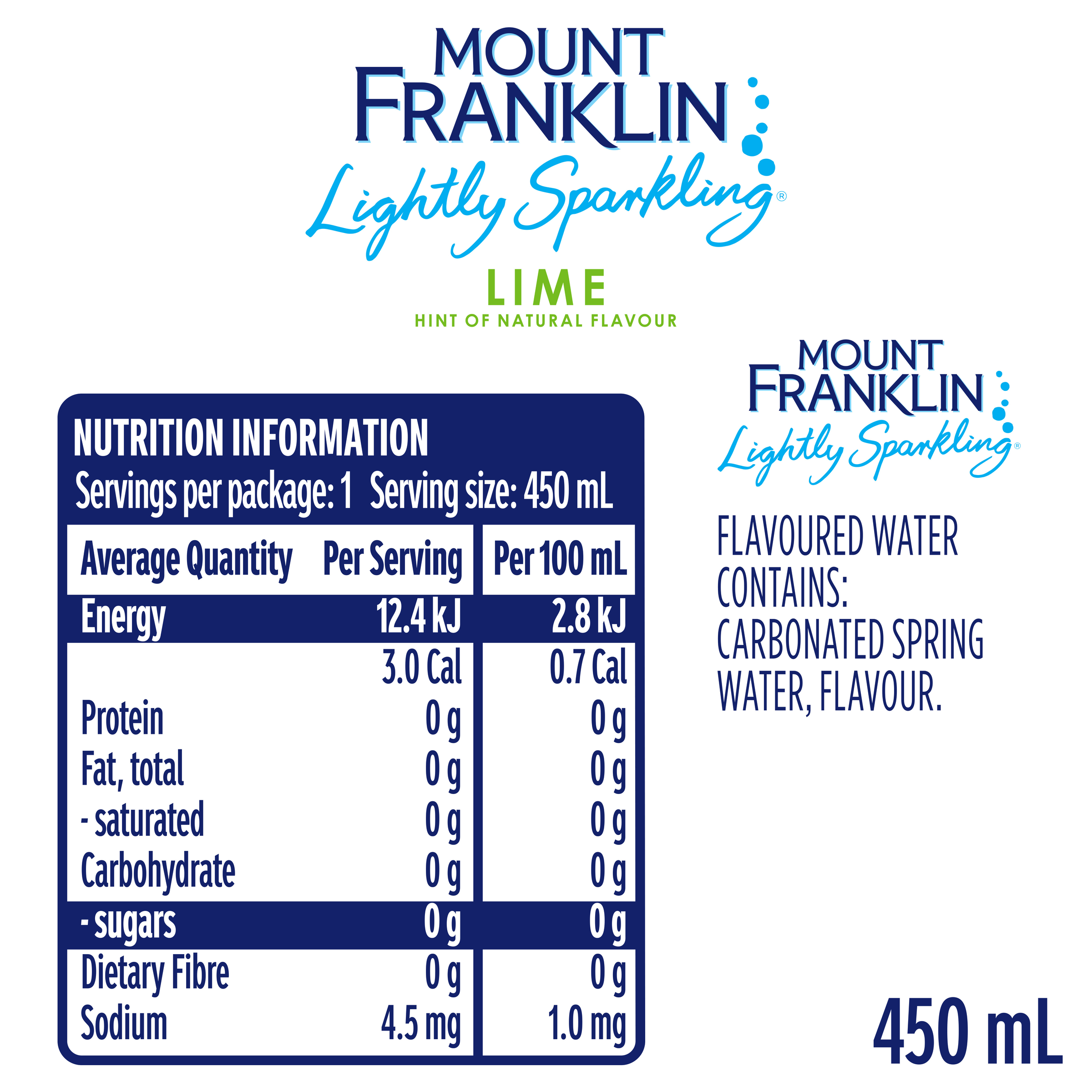 Mount Franklin Lightly Sparkling Water Lime 450ml - Image 2