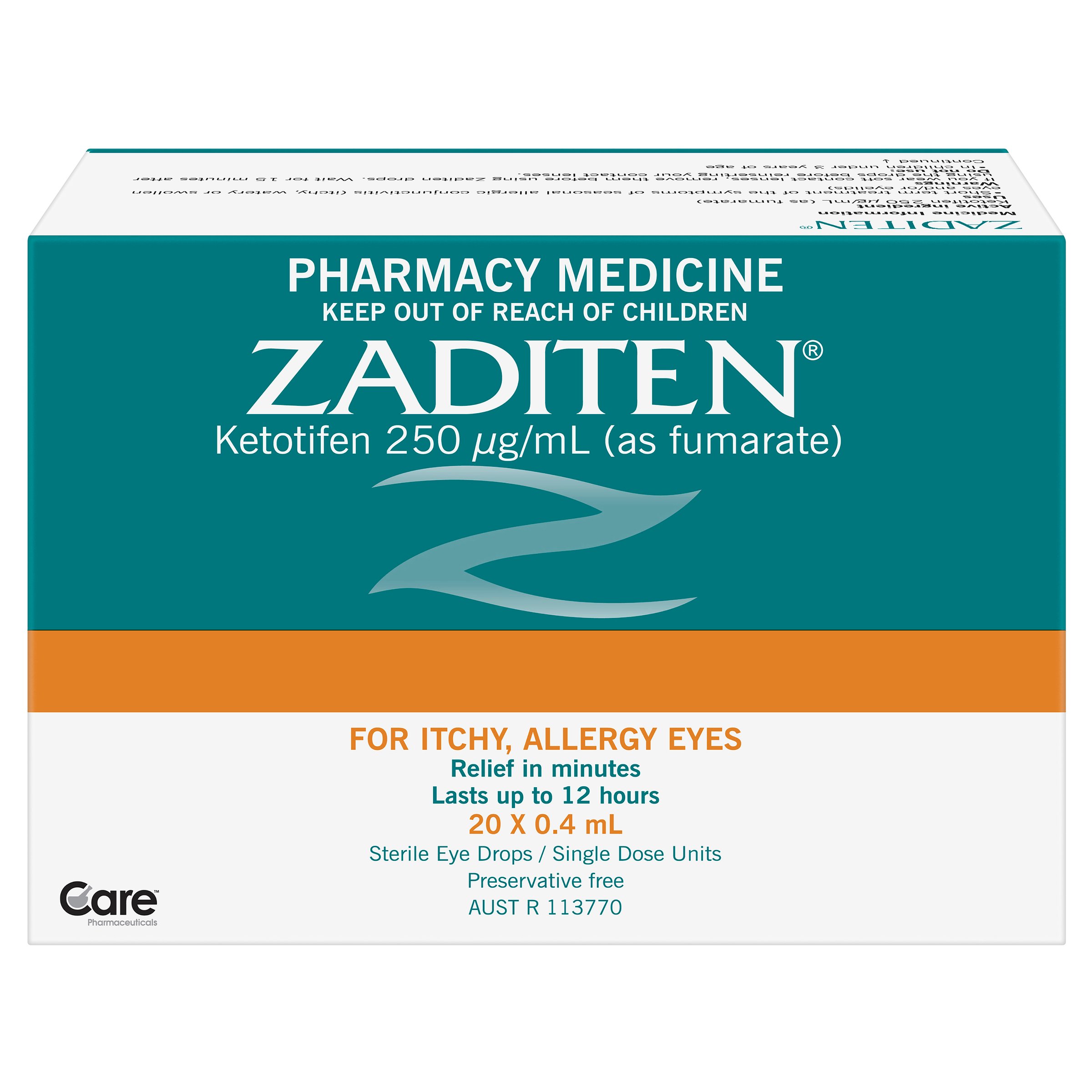 Zaditen Eye Drops For Itchy Allergy Eyes 20 vials - Image 1