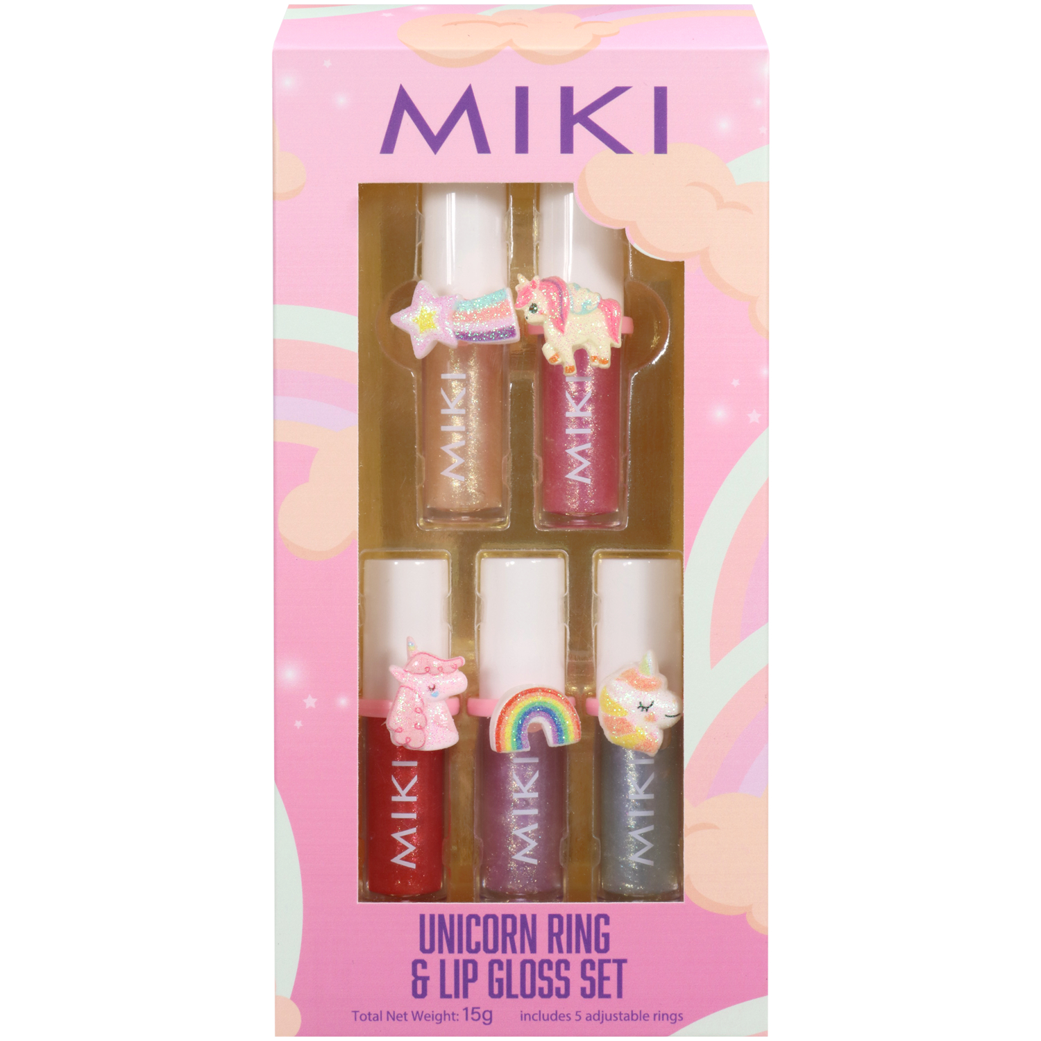 Miki Unicorn Ring Lip Gloss Set 5 piece